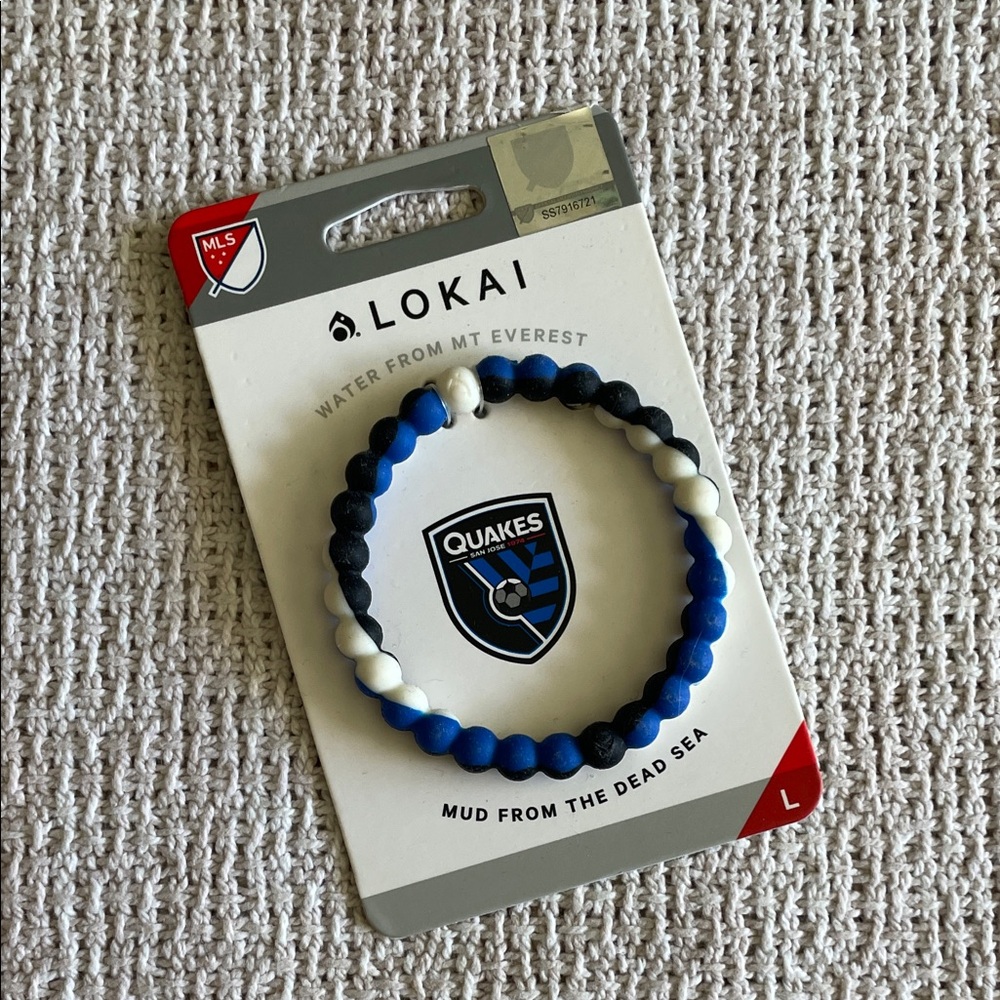 Lokai Bracelet with Blue, Black, and White Beads. SJ Earthquakes